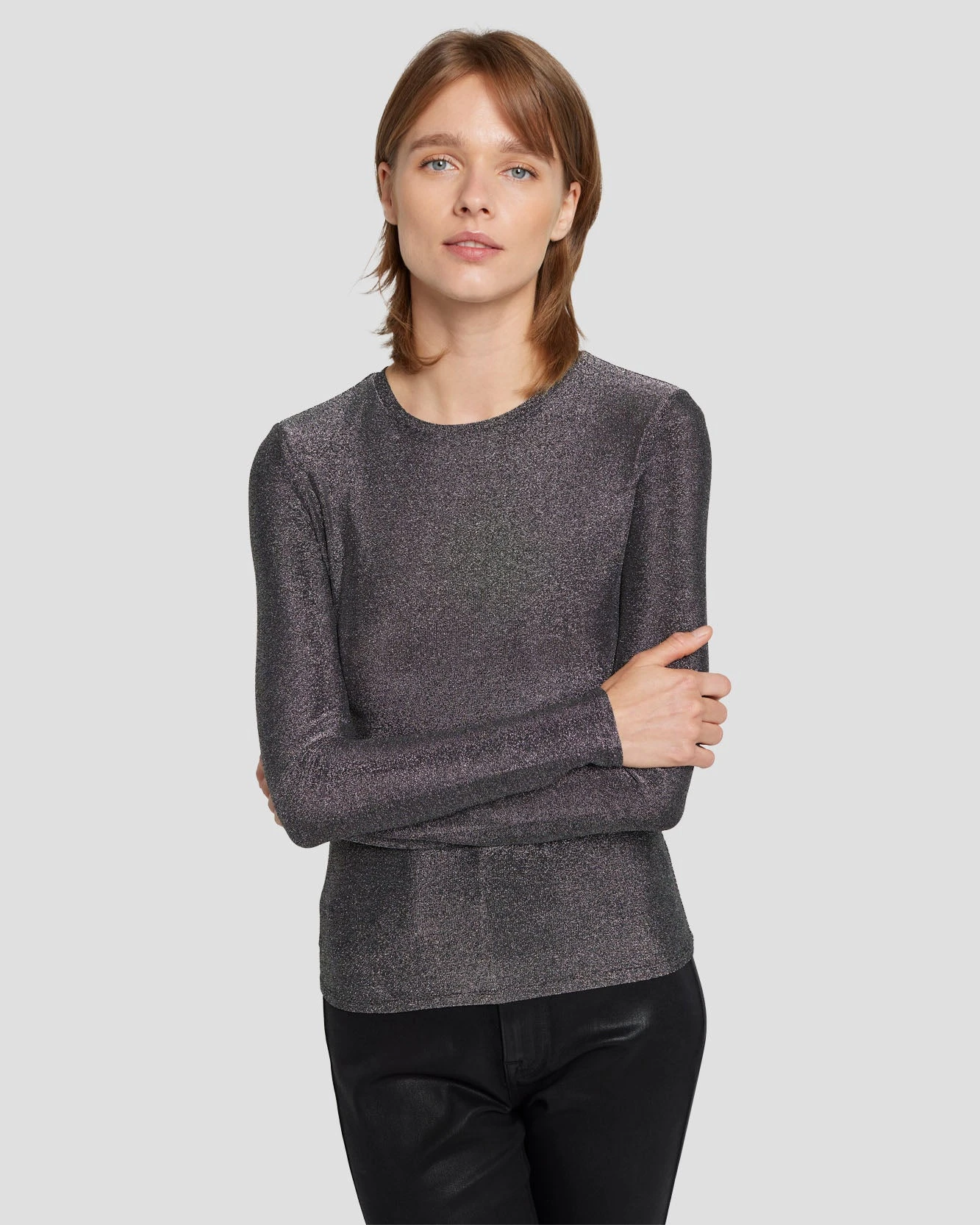7 For All Mankind Long Sleeve Shimmer Top In Gunmetal 4 7 For All Mankind Long Sleeve Shimmer Top In Gunmetal - Image 2