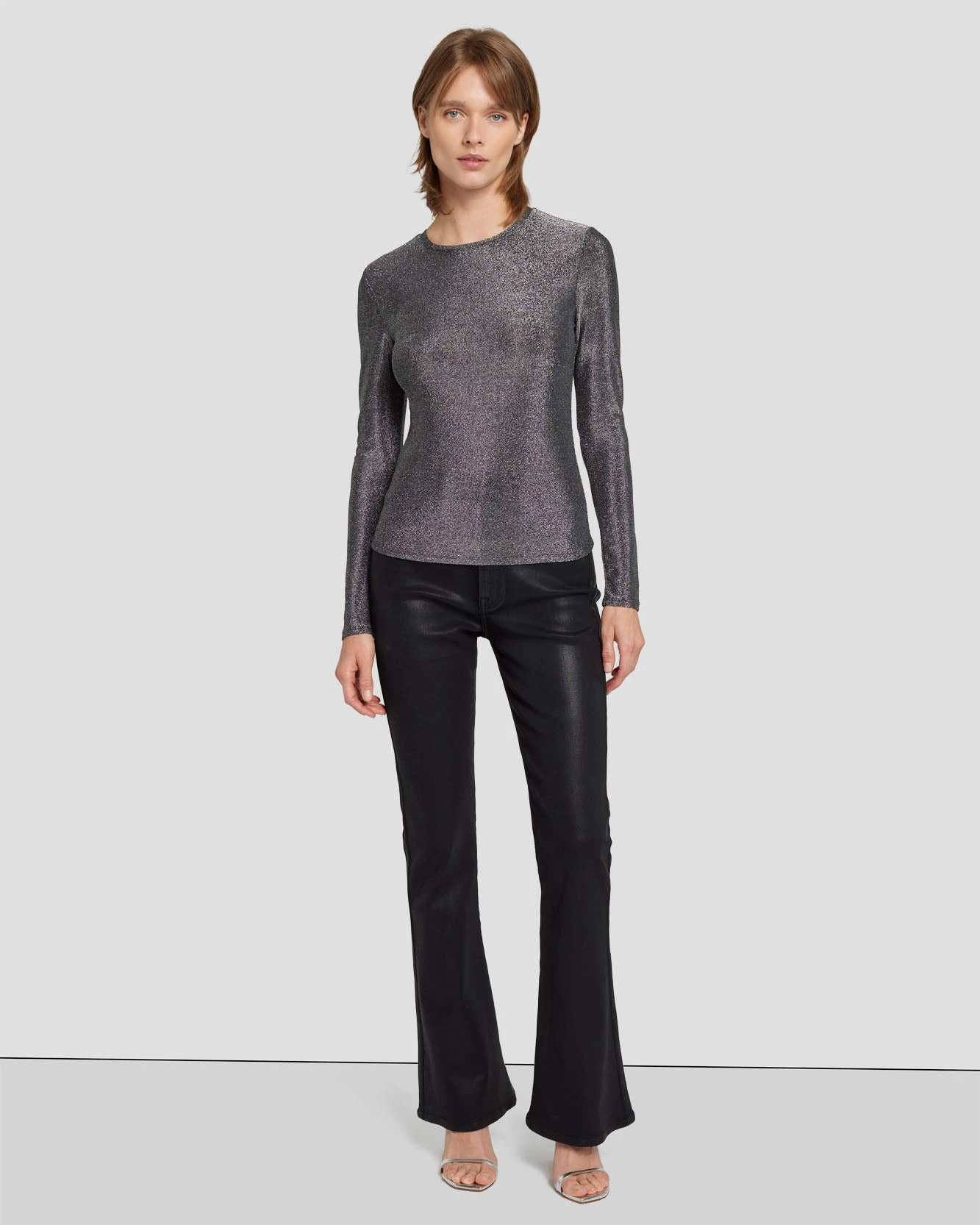 7 For All Mankind Long Sleeve Shimmer Top In Gunmetal 5 7 For All Mankind Long Sleeve Shimmer Top In Gunmetal - Image 3