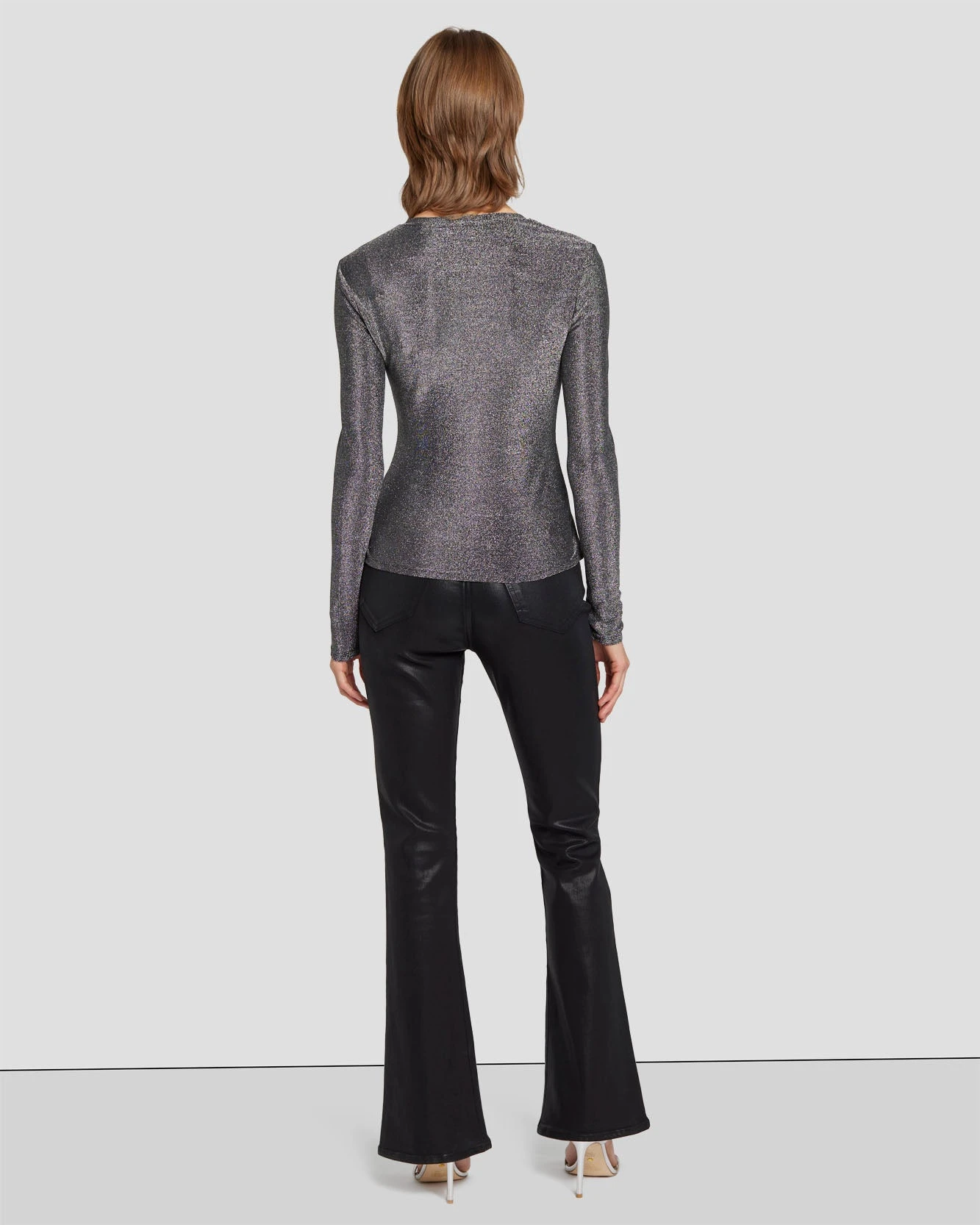 7 For All Mankind Long Sleeve Shimmer Top In Gunmetal 6 7 For All Mankind Long Sleeve Shimmer Top In Gunmetal - Image 4