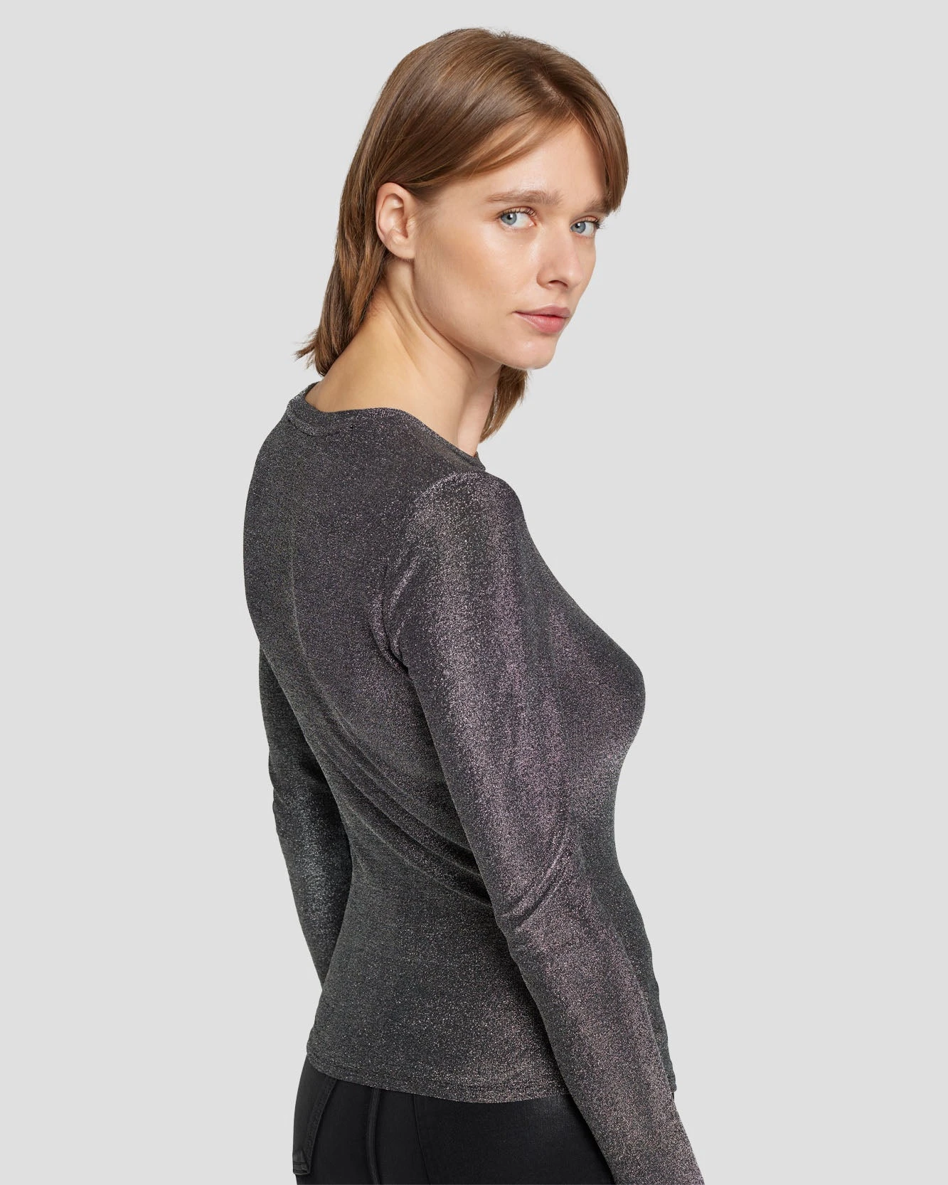 7 For All Mankind Long Sleeve Shimmer Top In Gunmetal 7 7 For All Mankind Long Sleeve Shimmer Top In Gunmetal - Image 5