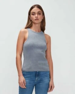 7 For All Mankind Racerback Tank In Soft Slate