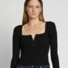 7 For All Mankind Quarter Zip Ribbed Top In Moonless Night