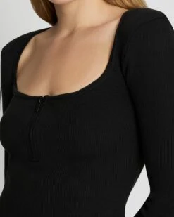 7 For All Mankind Quarter Zip Ribbed Top In Moonless Night -Mod Cloth Store 7N331F08 MLN 3