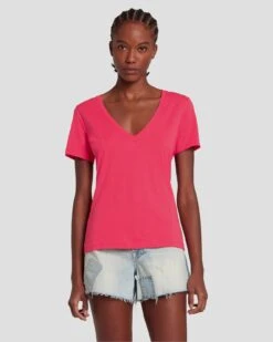 7 For All Mankind Easy V-Neck In Geranium