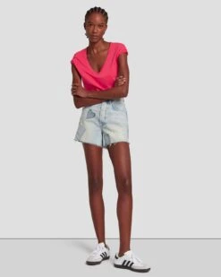 7 For All Mankind Easy V-Neck In Geranium -Mod Cloth Store 7N335I09 GER 0916 M