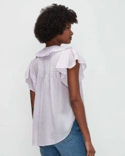7 For All Mankind Peter Pan Collar Ruffle Top In Light Lilac -Mod Cloth Store 7N525C51 LTL 04