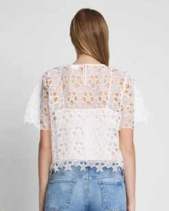 7 For All Mankind Star Lace Cropped Tee In Antique White -Mod Cloth Store 7N566F11 ANW 4