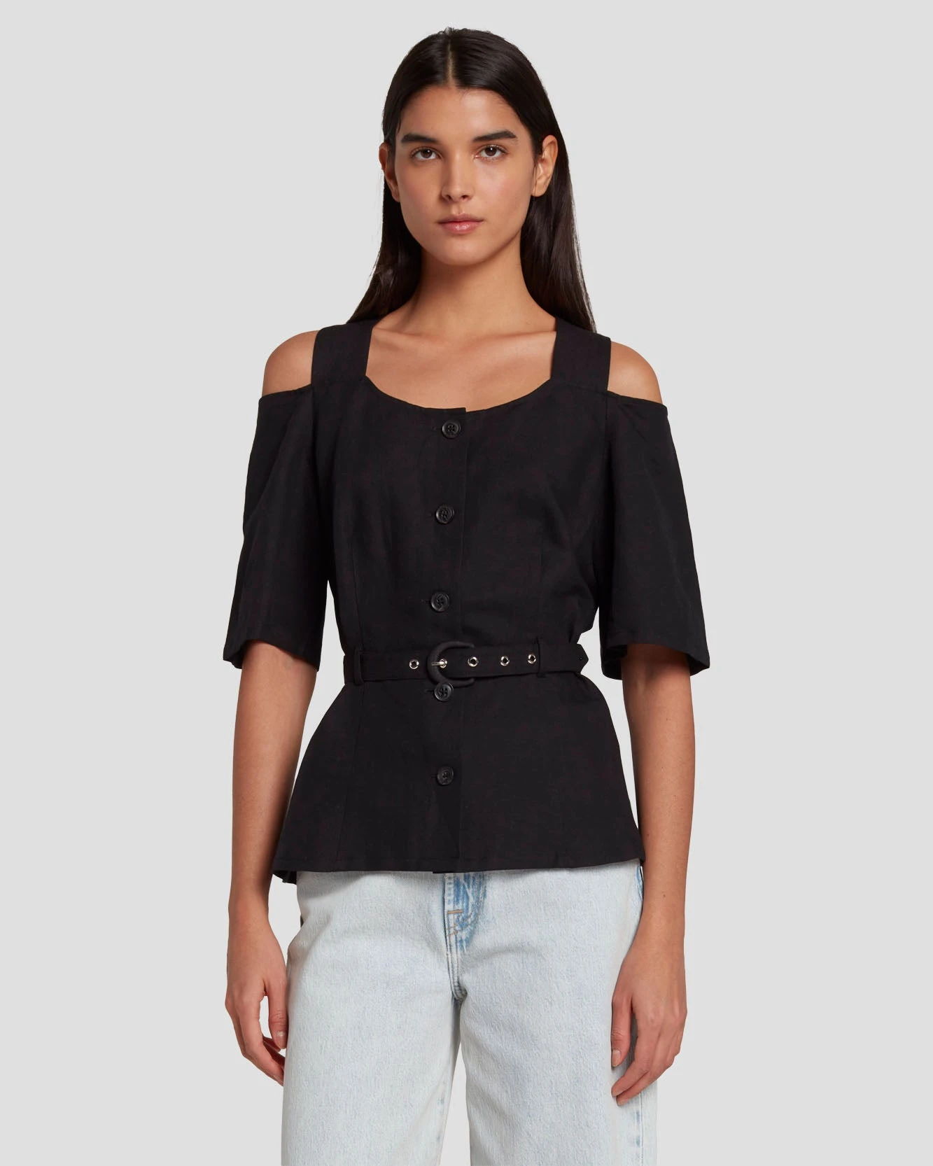 7 For All Mankind Tailored Off The Shoulder Top In Black 3 7 For All Mankind Tailored Off The Shoulder Top In Black