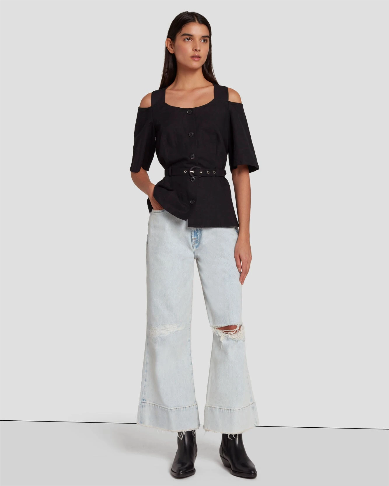 7 For All Mankind Tailored Off The Shoulder Top In Black 4 7 For All Mankind Tailored Off The Shoulder Top In Black - Image 2