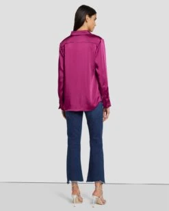 7 For All Mankind Satin Button Up Shirt In Raspberry 11 7 For All Mankind Satin Button Up Shirt In Raspberry -Mod Cloth Store 7N574F42 RBR 4