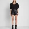 7 For All Mankind Faux Leather Tailored Short In Black -Mod Cloth Store 7N744F06 BLK 1