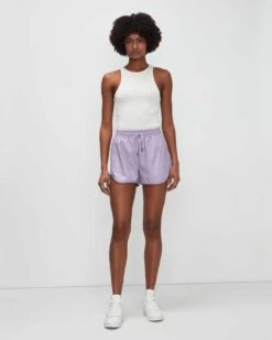 7 For All Mankind Faux Leather Dolphin Shorts In Light Lavender