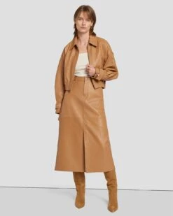 7 For All Mankind Leather Midi Skirt In Brown Sugar -Mod Cloth Store 7N821D71 BNS 3