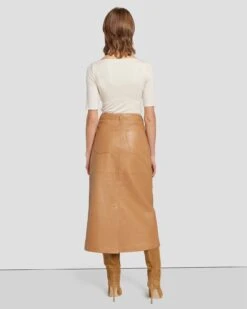 7 For All Mankind Leather Midi Skirt In Brown Sugar -Mod Cloth Store 7N821D71 BNS 4