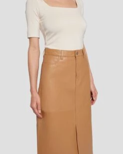 7 For All Mankind Leather Midi Skirt In Brown Sugar -Mod Cloth Store 7N821D71 BNS 5