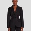 7 For All Mankind Cinched Waist Linen Blazer In Black