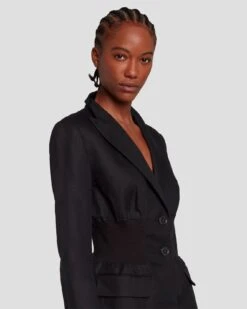 7 For All Mankind Cinched Waist Linen Blazer In Black -Mod Cloth Store 7N945F31 BLK 3