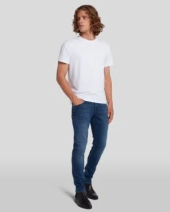 7 For All Mankind Luxe Performance Plus Slimmy Tapered In Mid-Blue -Mod Cloth Store 7T028393 MID 6