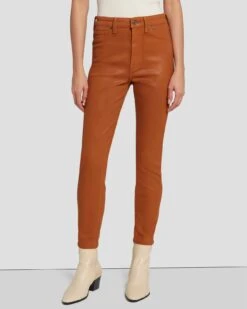 7 For All Mankind High Waist Ankle Skinny In Coated Ginger