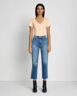 7 For All Mankind Luxe Vintage High Waist Cropped Straight In Lyme