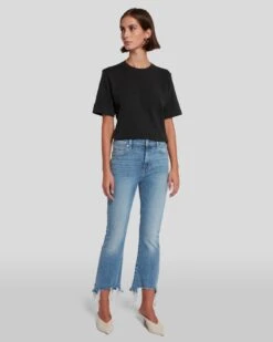 7 For All Mankind High Waist Slim Kick With Long Side Hem And Destroy In Sloane Vintage -Mod Cloth Store 7U352594 SVH 1