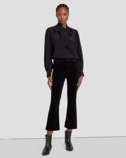 7 For All Mankind Velvet High Waist Slim Kick In Black