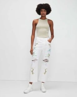 7 For All Mankind Easy Straight With Embroidery In Chamomile Destroy -Mod Cloth Store 7U409795 CHM 04