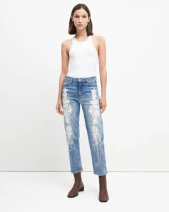 7 For All Mankind Easy Slim With Floral Embroidery In Ventura