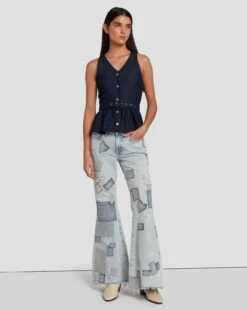 7 For All Mankind Tailorless Low Rise Flare In Iris Patchwork