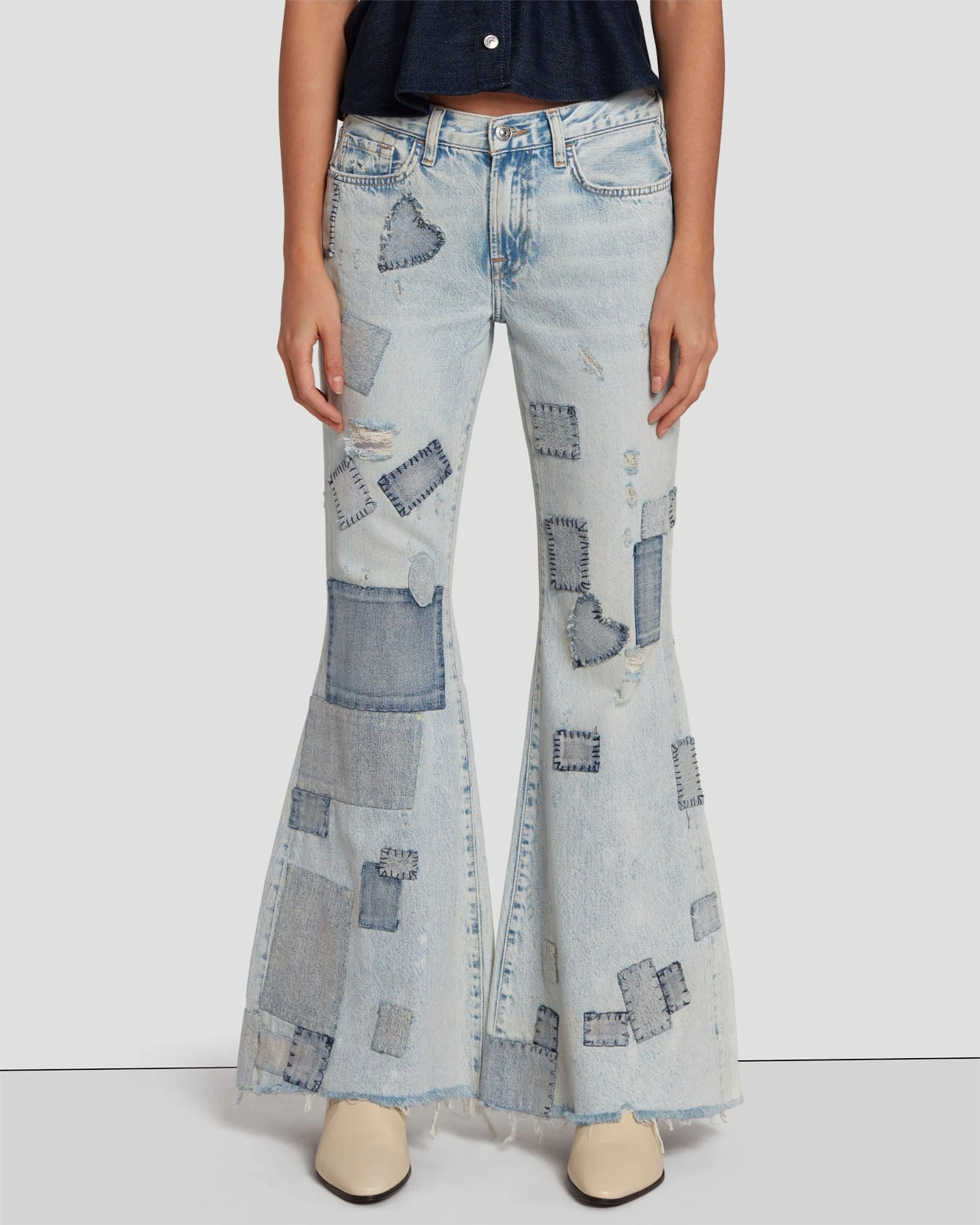 7 For All Mankind Tailorless Low Rise Flare In Iris Patchwork 4 7 For All Mankind Tailorless Low Rise Flare In Iris Patchwork - Image 2