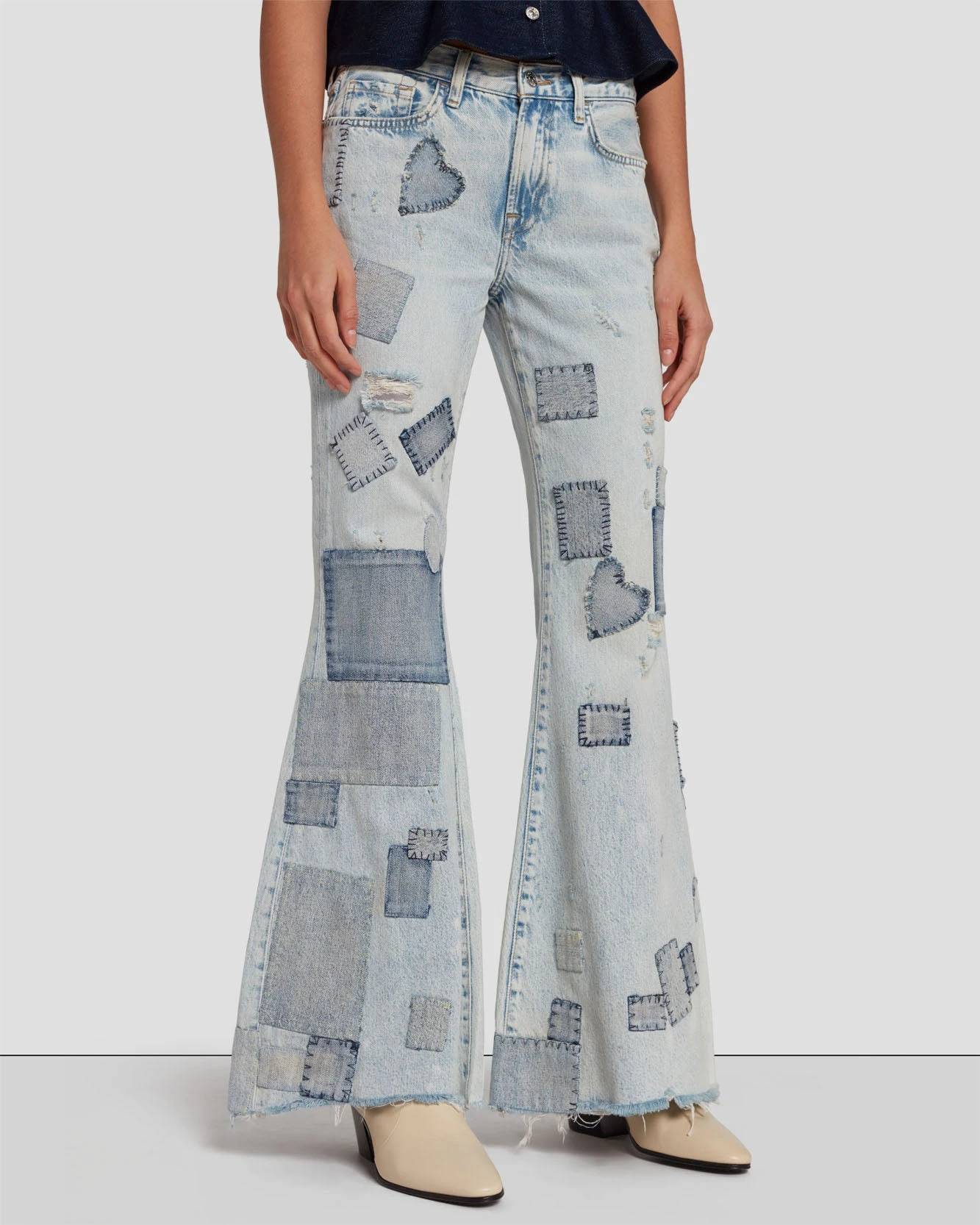 7 For All Mankind Tailorless Low Rise Flare In Iris Patchwork 5 7 For All Mankind Tailorless Low Rise Flare In Iris Patchwork - Image 3