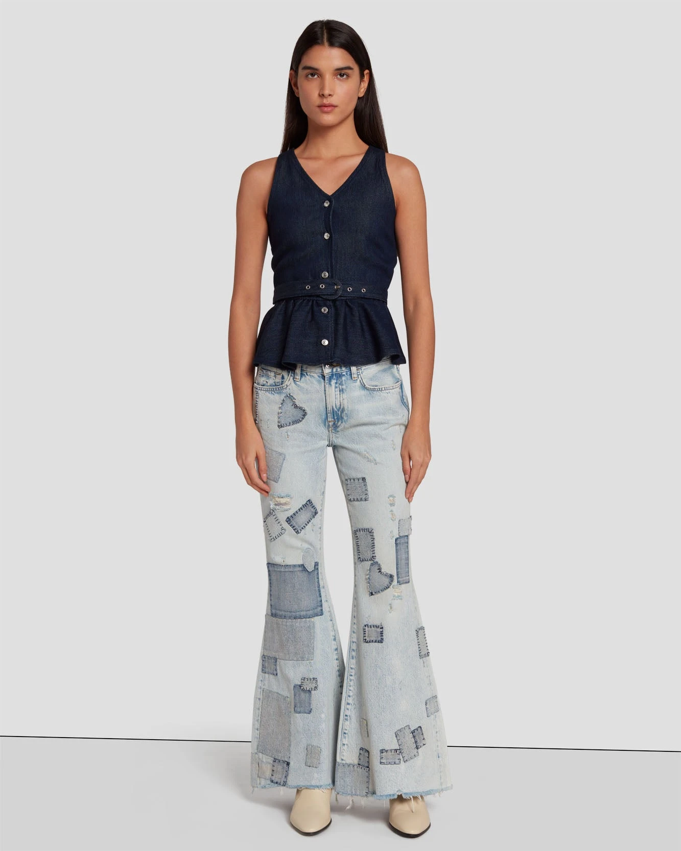 7 For All Mankind Tailorless Low Rise Flare In Iris Patchwork 8 7 For All Mankind Tailorless Low Rise Flare In Iris Patchwork - Image 6