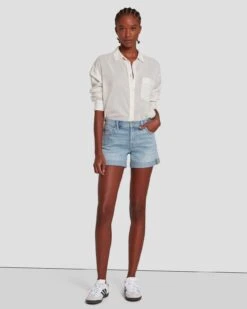 7 For All Mankind Broken Twill Mid Roll Short In Coco Prive