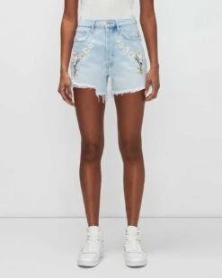 7 For All Mankind Easy Ruby Short With Distress And Embroidery In Sun Blue -Mod Cloth Store 7U724455 SU5 04