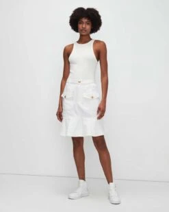 7 For All Mankind Broken Twill Flounce Skirt White