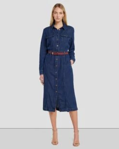 7 For All Mankind Denim Lustre Luxe Dress In Poppy