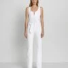7 For All Mankind Front Zip Flare Jumpsuit In Brilliant White