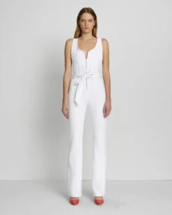 7 For All Mankind Front Zip Flare Jumpsuit In Brilliant White