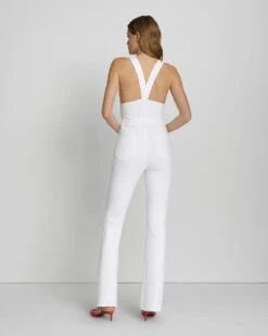 7 For All Mankind Front Zip Flare Jumpsuit In Brilliant White -Mod Cloth Store 7U892672 BW4 4