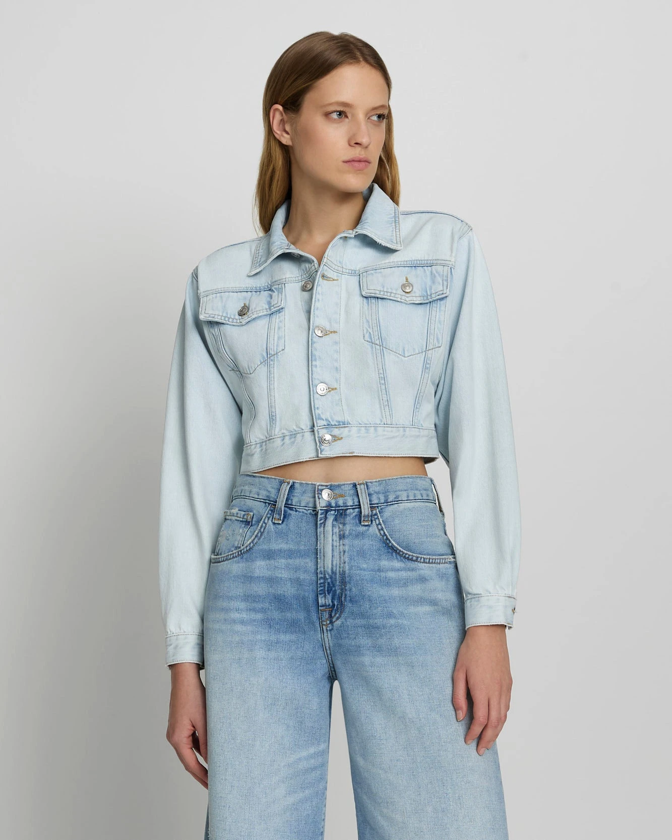 7 For All Mankind Cropped Trucker Jacket In Icy Indigo 3 7 For All Mankind Cropped Trucker Jacket In Icy Indigo