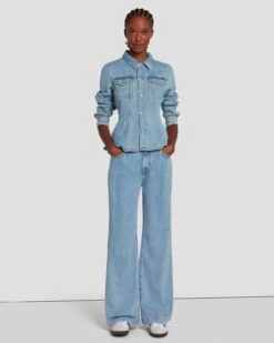 7 For All Mankind Denim Lustre Trucker Jacket In Volcan Blue -Mod Cloth Store 7U943C86 VCB 6