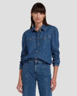 7 For All Mankind Western Denim Shirt In Dolly -Mod Cloth Store 7U948C21 DOY 3