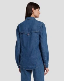 7 For All Mankind Western Denim Shirt In Dolly -Mod Cloth Store 7U948C21 DOY 4