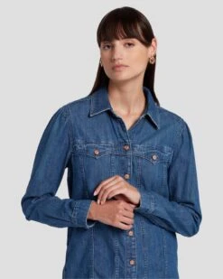7 For All Mankind Western Denim Shirt In Dolly -Mod Cloth Store 7U948C21 DOY 5