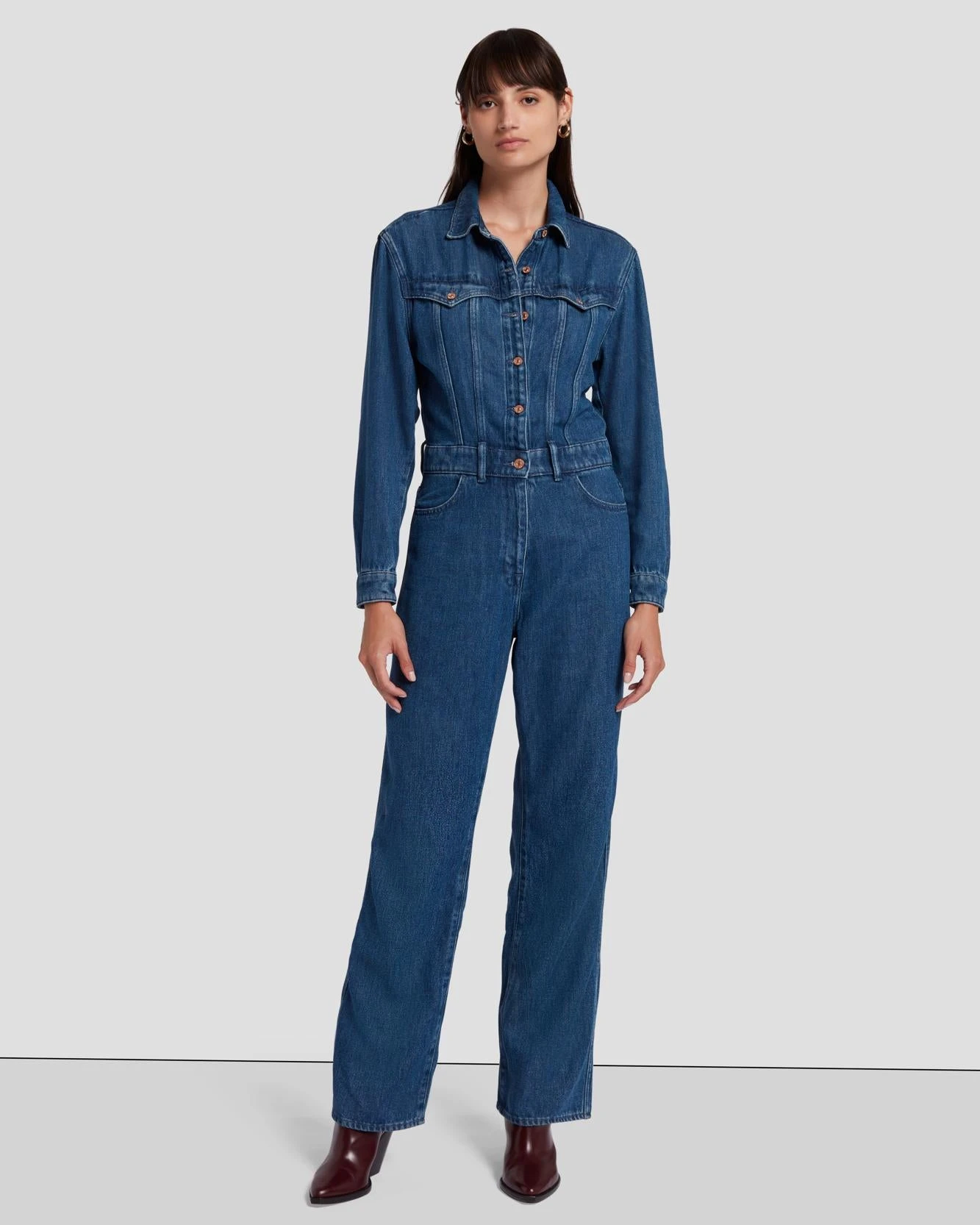 7 For All Mankind Western Denim Jumpsuit In Dolly 3 7 For All Mankind Western Denim Jumpsuit In Dolly