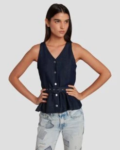 7 For All Mankind Denim Lustre Tailored Vest In Dark Rinse -Mod Cloth Store 7U994786 DR3 3
