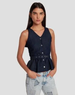 7 For All Mankind Denim Lustre Tailored Vest In Dark Rinse -Mod Cloth Store 7U994786 DR3 5