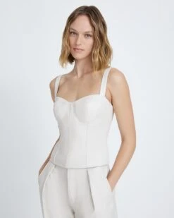 7 For All Mankind Faux Leather Bustier In Antique White