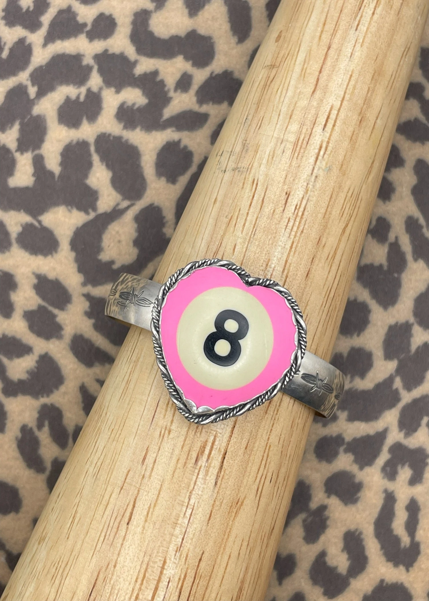 Billiard 8-Ball Pink Heart Cuff Bracelet 3 Billiard 8-Ball Pink Heart Cuff Bracelet