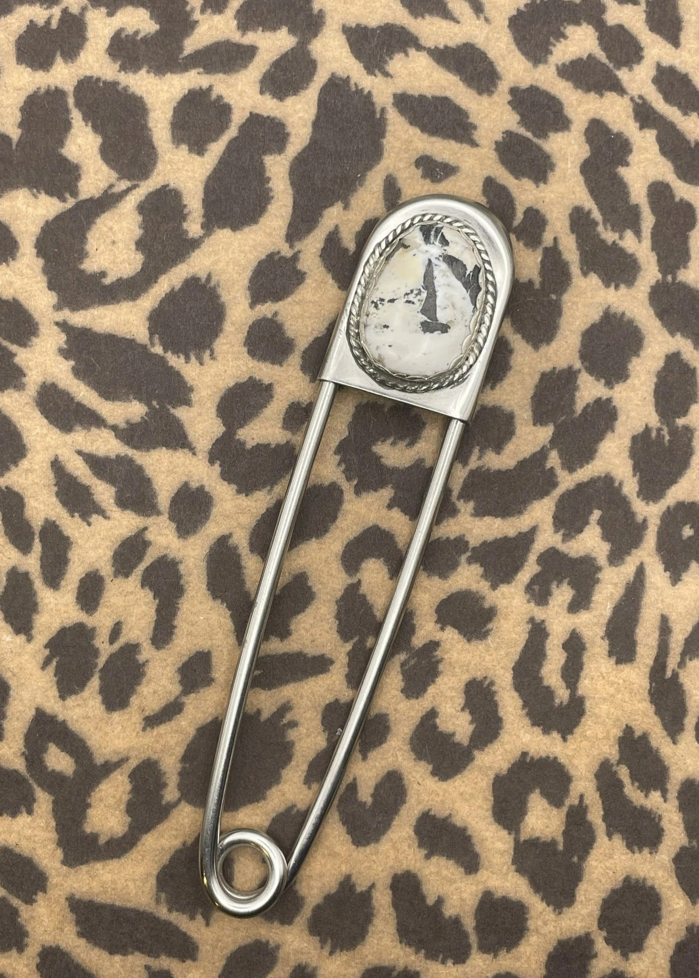 White Buffalo Turquoise Jumbo Safety Pin Keychain 3 White Buffalo Turquoise Jumbo Safety Pin Keychain